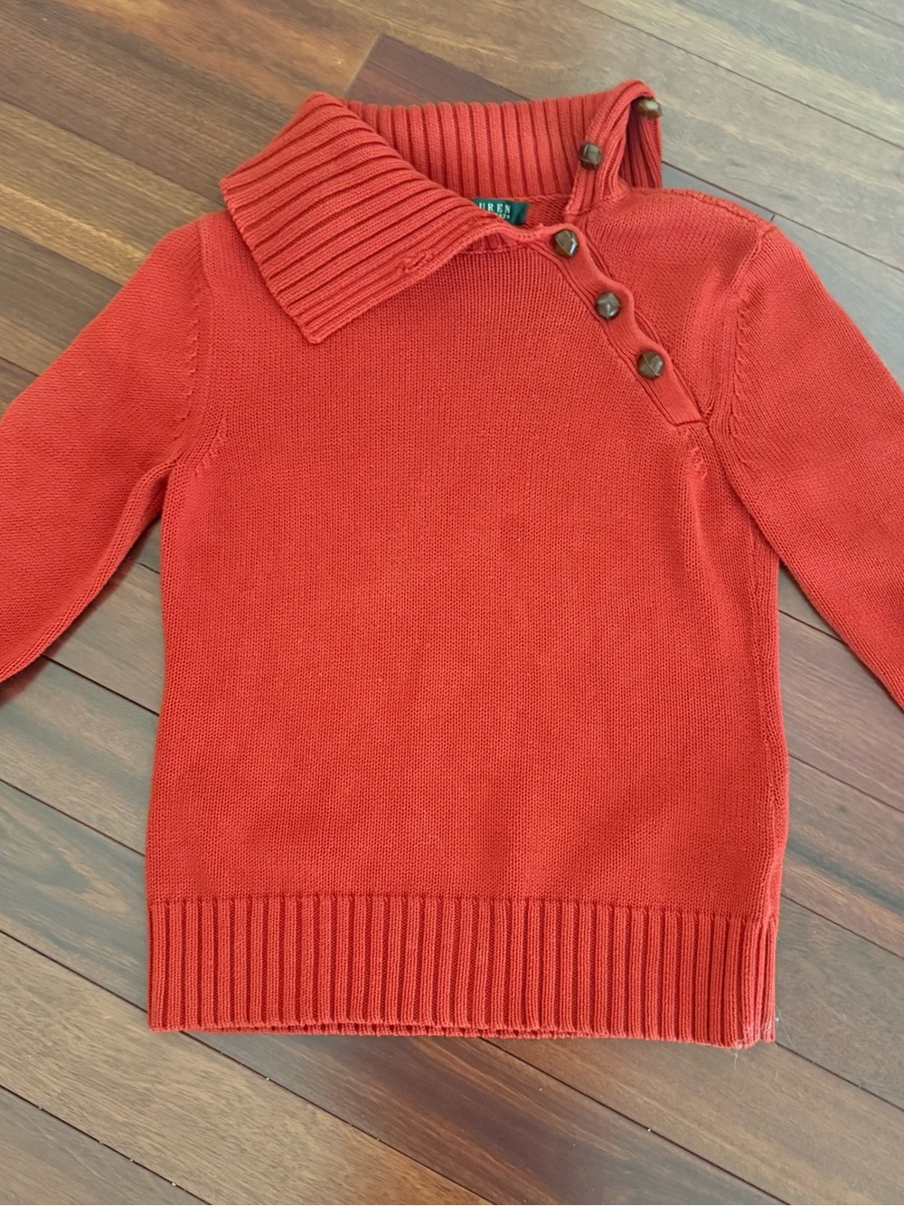 Lauren Ralph Lauren Sweater Shawl Collar Pullover Leather Buttons Size XS Cotton